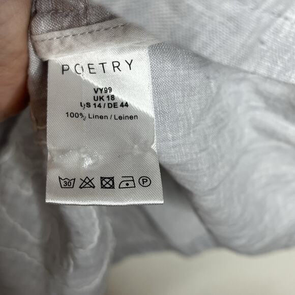 Poetry Embroidered Linen Top Womens Size 14 Gray Lagenlook Wearable Art Coastal - Picture 5 of 6